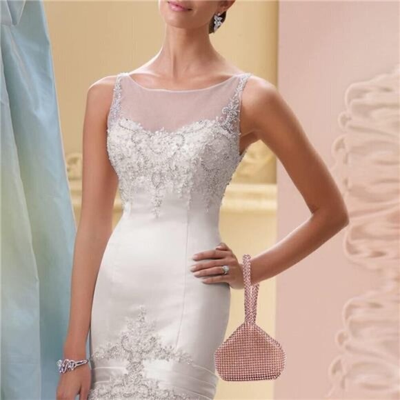 Purse Bling Evening Bag Rose Gold Clutch Rhinestone Triangle Women's Wedding - Picture 4 of 8